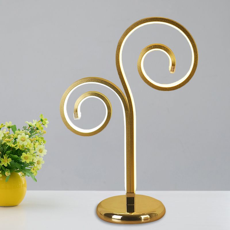 Metallic Swirling Nightstand Lamp Contemporary Black/White/Gold LED Desk Light with Circle Pedestal