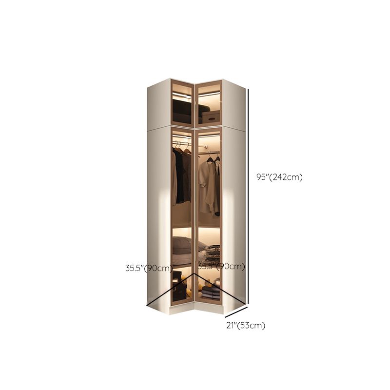 Glass and Wood Wardrobe Cabinet with Shelves Modern Wardrobe Closet
