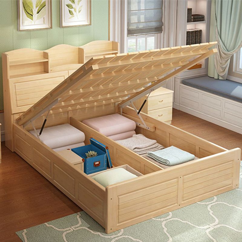 Modern Solid Wood Bed Frame Headboard Standard Bed with Storage