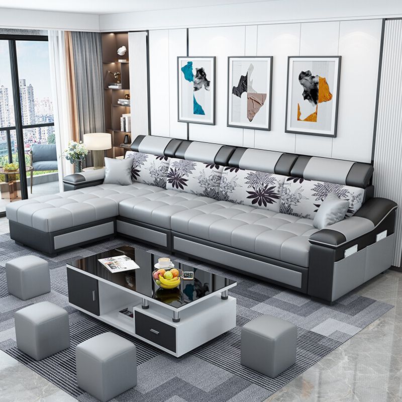 106.3"D x 57"W x 35.43"H Sloped Arm Sectionals, Modern High Back Sofa with Storage