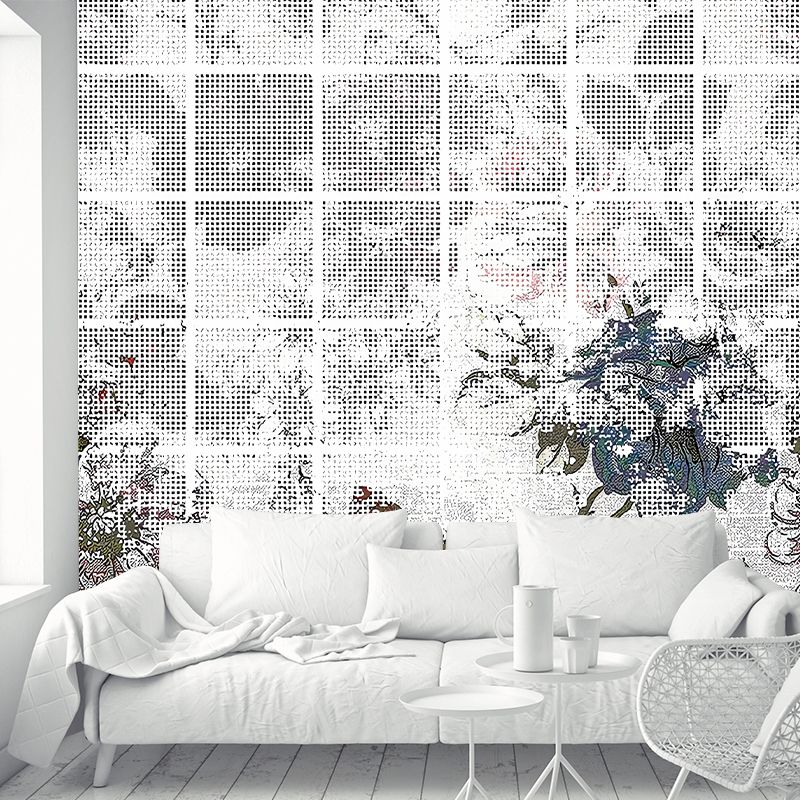 Full Size Modernist Wallpaper Murals Blue-Grey Peony Wall Decor for Home, Custom Made