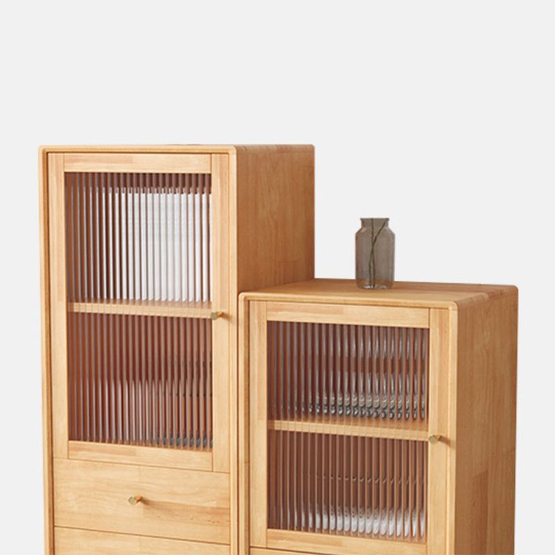 Contemporary Solid Wood Cabinet Glass Paned 1 - Door Natural Chest with Drawers