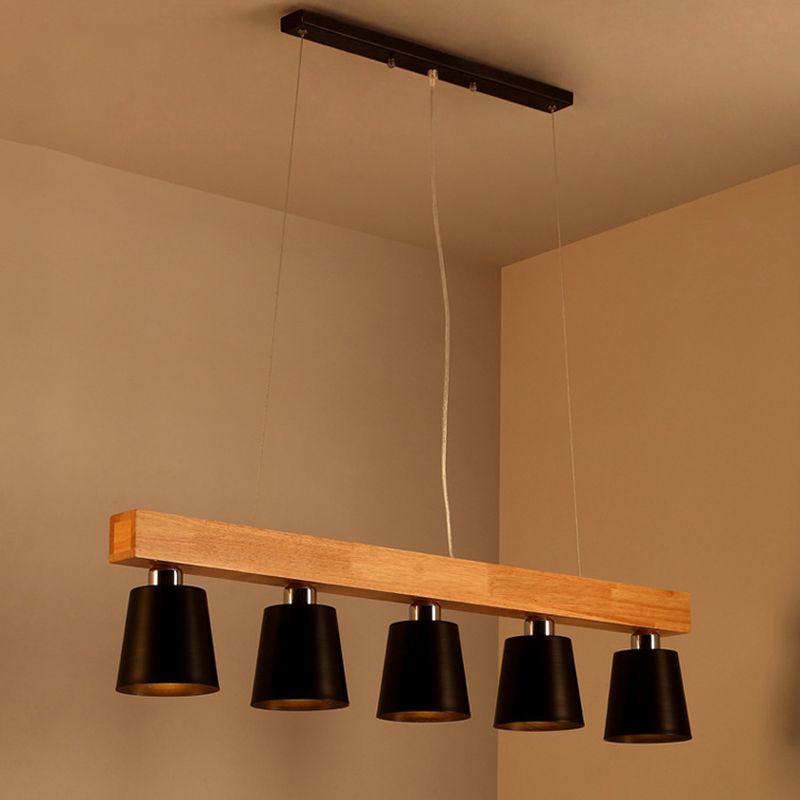 Wooden Linear Pendant Light in Modern Creative Style Wrought Iron Ceiling Light for Coffee Shop