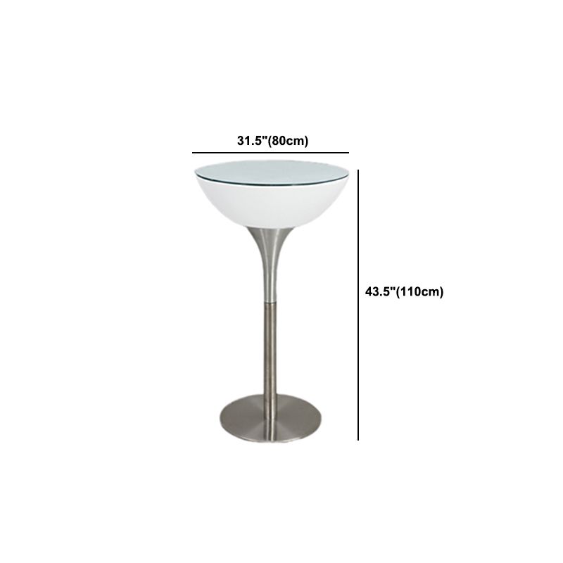 Modern White Plastic Counter Table with Round Table Top Silver Pedestal Table