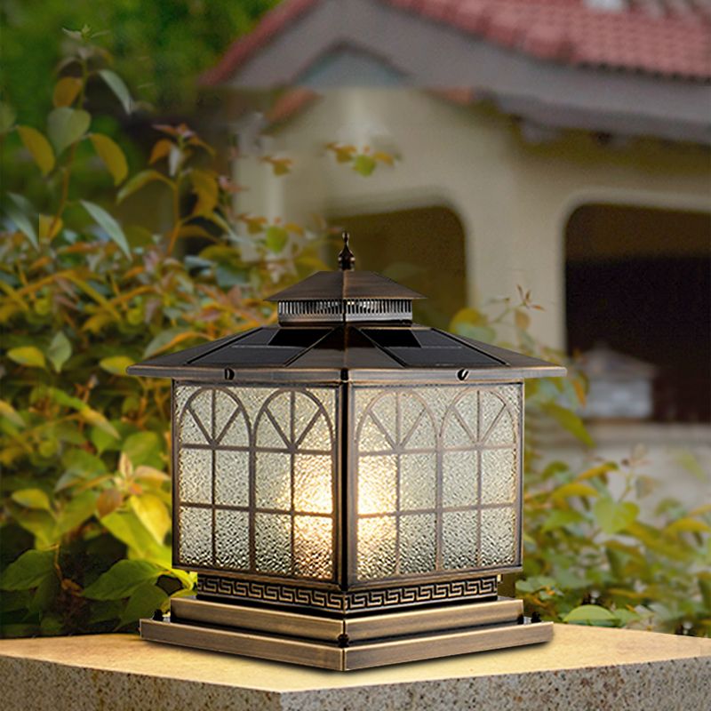 Geometric Shape Metal Solar Pillar Lamp Modern Style 1 Light Outdoor Light in Bronze