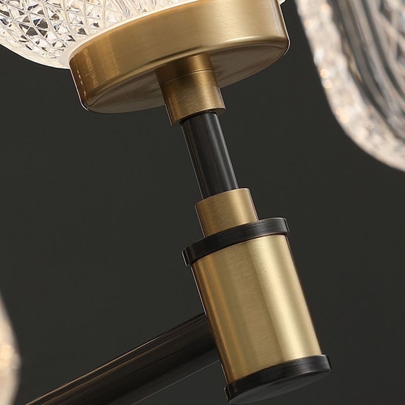 6 luces H65 Cobre Estilo moderno Candelera ovalada Prismática Vidry Shade Iluminación de iluminación para sala de estar