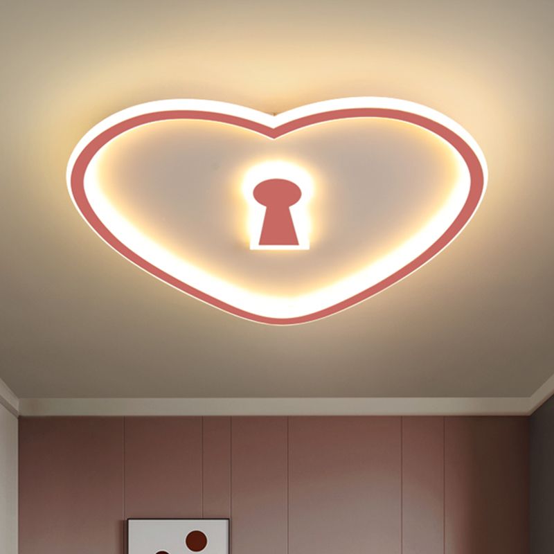 Minimalista Loving Heart Iron Flush Mount Ultrathin LED Massimale Light in Pink / White for Bedroom