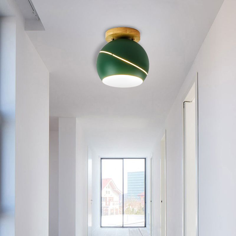 Green/Pink/Gray Spherical Flush Mount Light Fixture Contemporary Metal 1 Head Indoor Ceiling Mounted Light