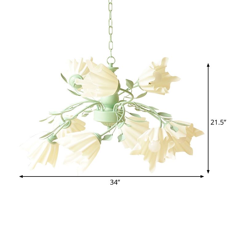 Green Flower Chandelier Lighting Modernism Metal 9 Bulbs Pendant Light Fixture for Living Room