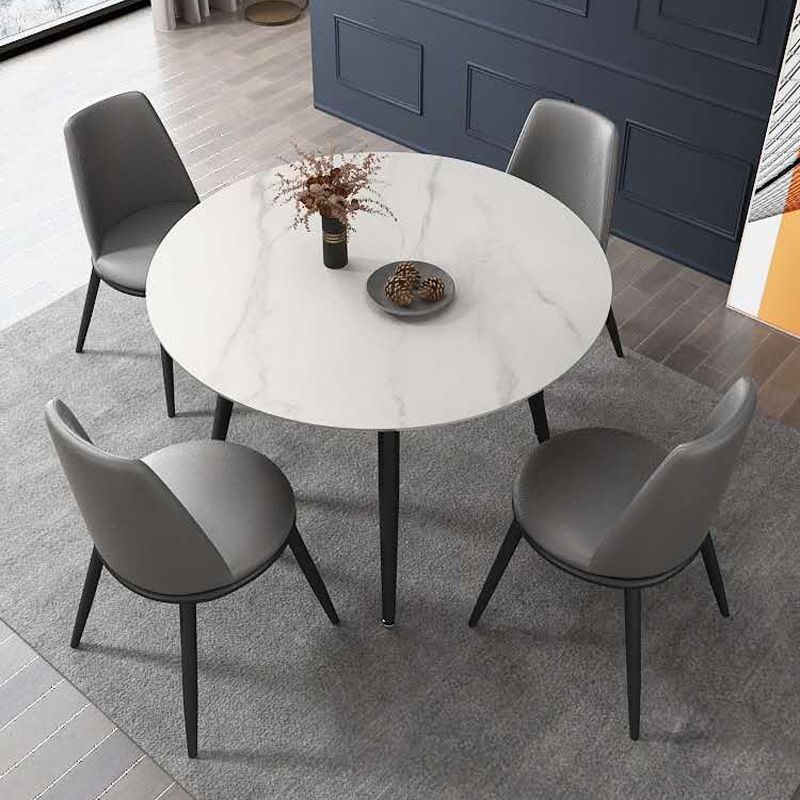 Luxury Style Home Sintered Stone Dining Table 4 Legs Metallic Base Round Table