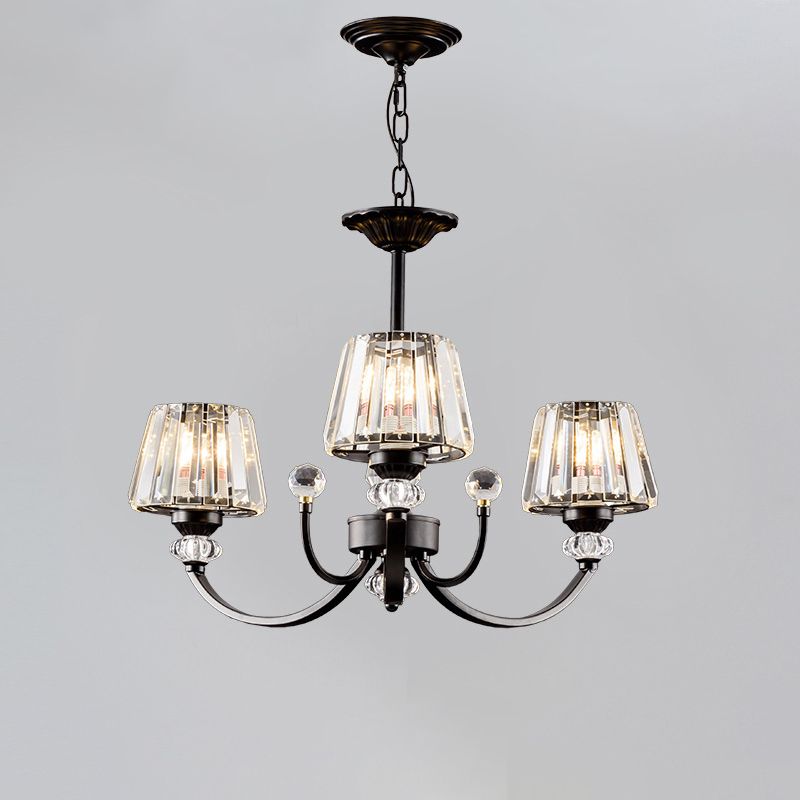 Ceiling Pendant Lamp Classic Bedroom Chandelier with Cone Crystal Shade in Black