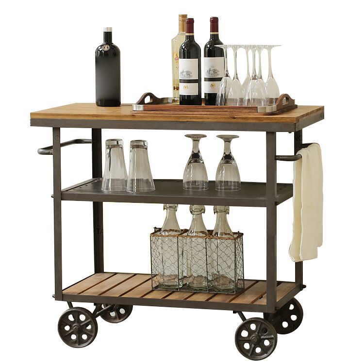 33.46" High Rolling Industrial Kitchen Trolley Wooden Kitchen Trolley for Restaurant