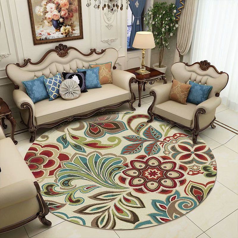 Runde mehrfarbige traditionelle Indoor-Teppiche Polyester Blumenmuster Teppich nicht rutschfestem Innenteppich für Wohnzimmer