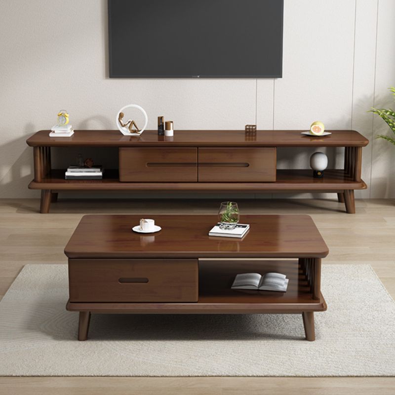 Contemporary 4 Legs Solid Wood with Drawer Rectangular Single Coffee Table