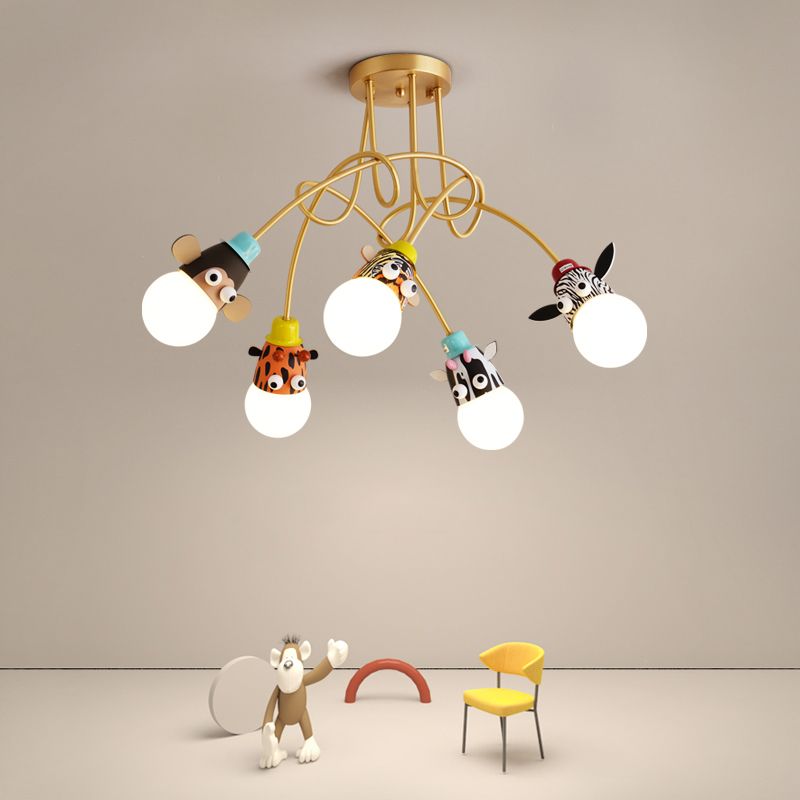 Animal Head Semi Flush Kids Metalic Kindergarten Flush Lighting Lights en oro