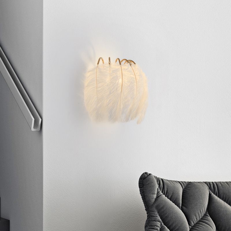 Nordic Feather Wall Mount Light 1 Light Ambient Lighting Wall Lamp for Bedroom