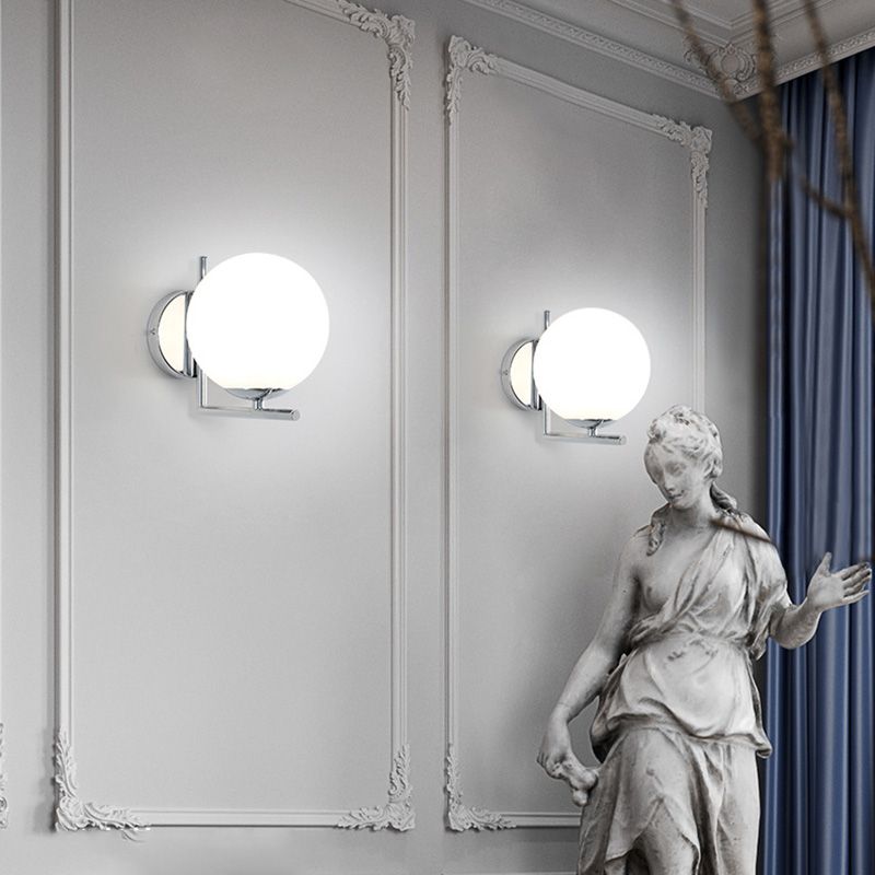 7" H Metal Fixed Arm Simplicity Wall Lamp White Glass Globe Shade Contemporary Style Sconce Lighting for Bedroom