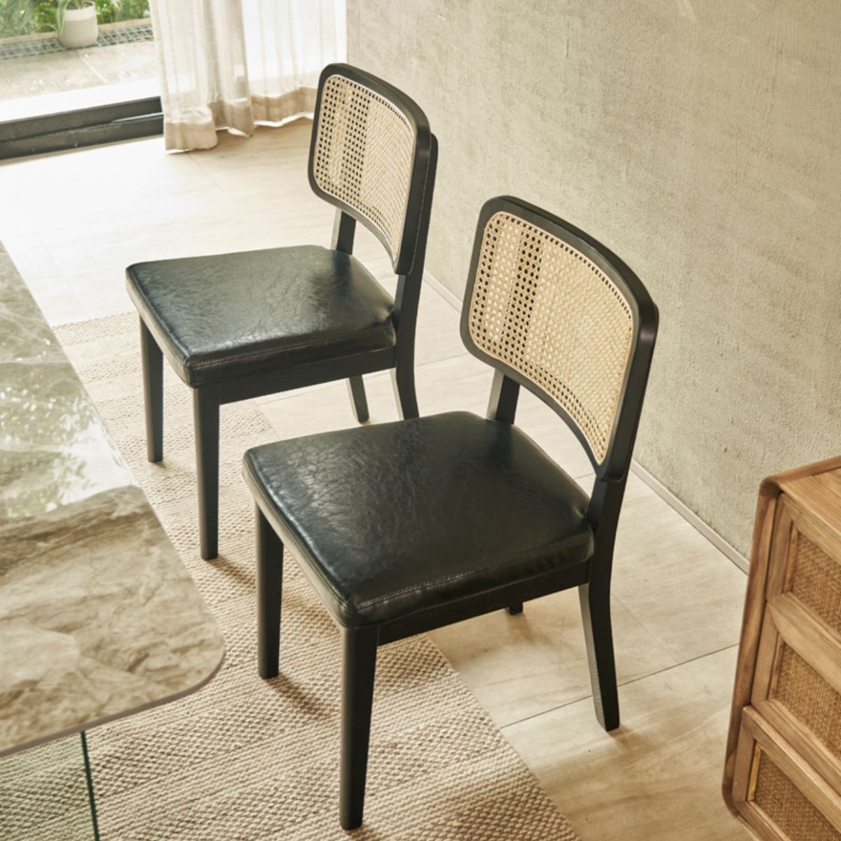 Modern Dining Set 1/4/5/7 Pcs Stone Top Table with Solid Wood Frame Chairs