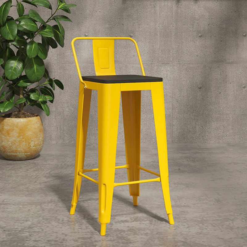 Yellow Iron Wood Bar Stool Industrial Style Low Back 29.53" Counter Stool with Square Seat