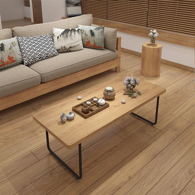 Scandinavian Rectangle Cocktail Table with Pine Wood Top and Iron Sled Base