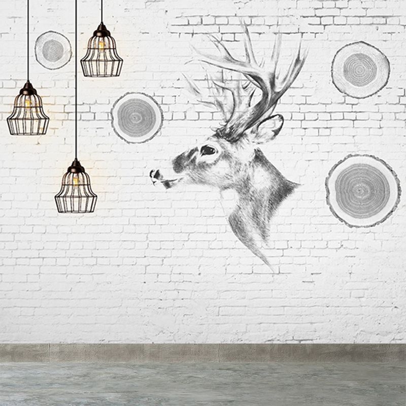 Modern Reindeer Mural Decal Light Color Waterproofing Wall Covering for Bathroom