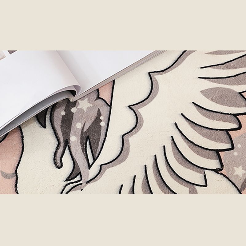 Pink Tone Cartoon Pattern Rug Polyester Minimalist Carpet Washable Indoor Rug for Girl’s Bedroom