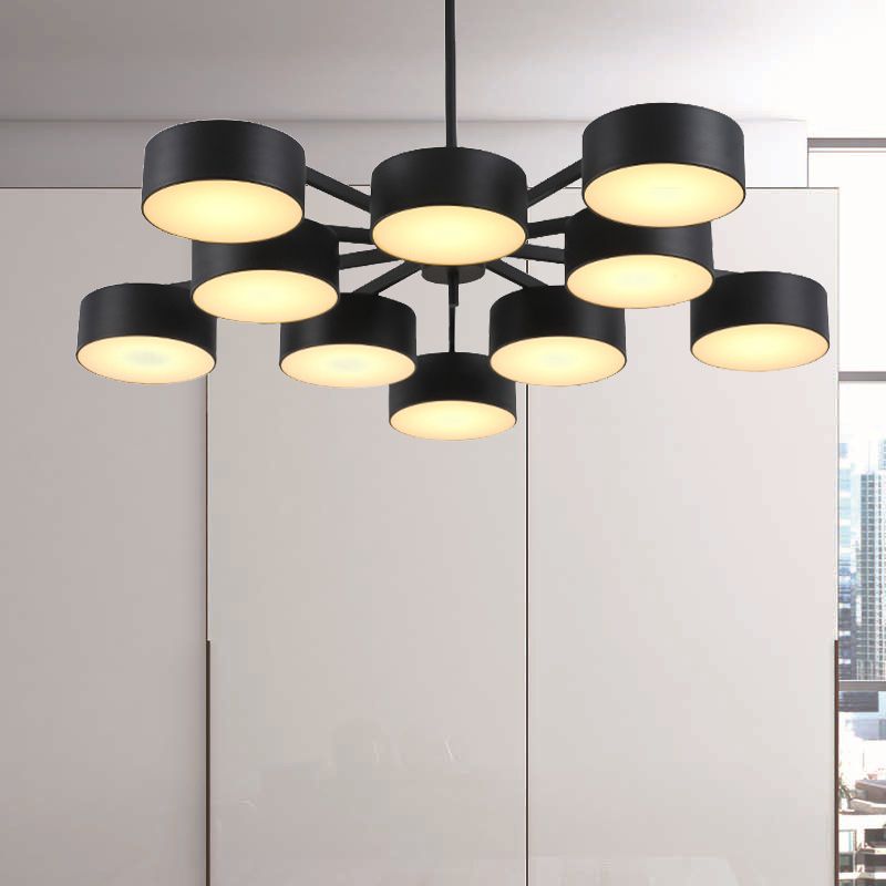 Drum Pendant Light Post Modern Metal 3/5/6/10 Lights Black/Gold Chandelier Light for Living Room