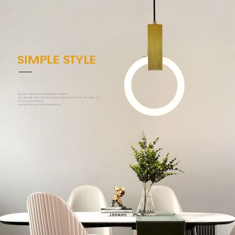 Metal Ring Pendant Lighting Fixture Simple Style LED Hanging Light Fixture in Gold