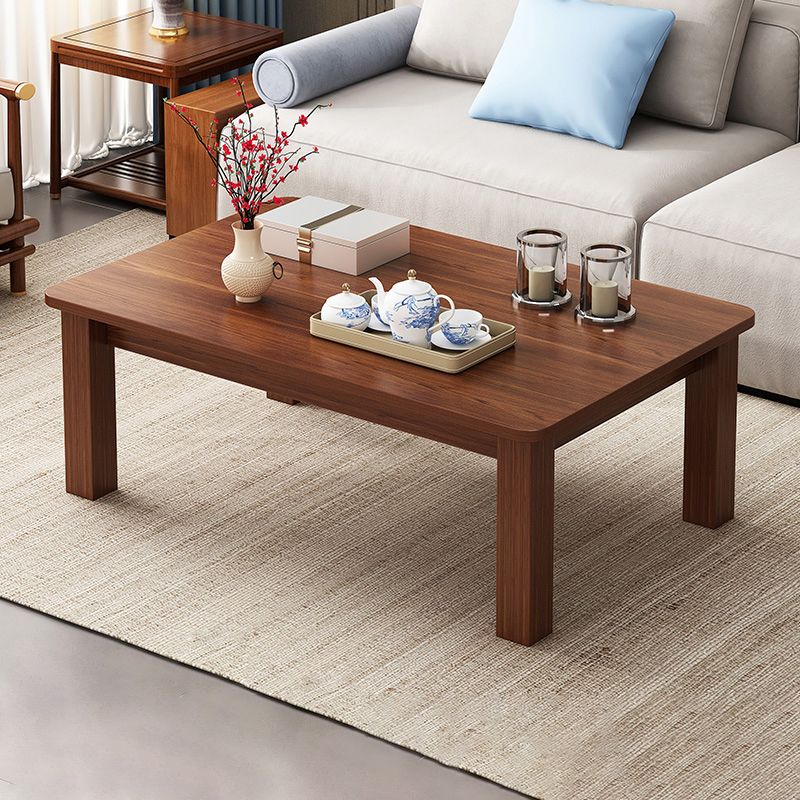 4 Legs Wood Cocktail Table No Distressing Coffee Table with Storage Shelf