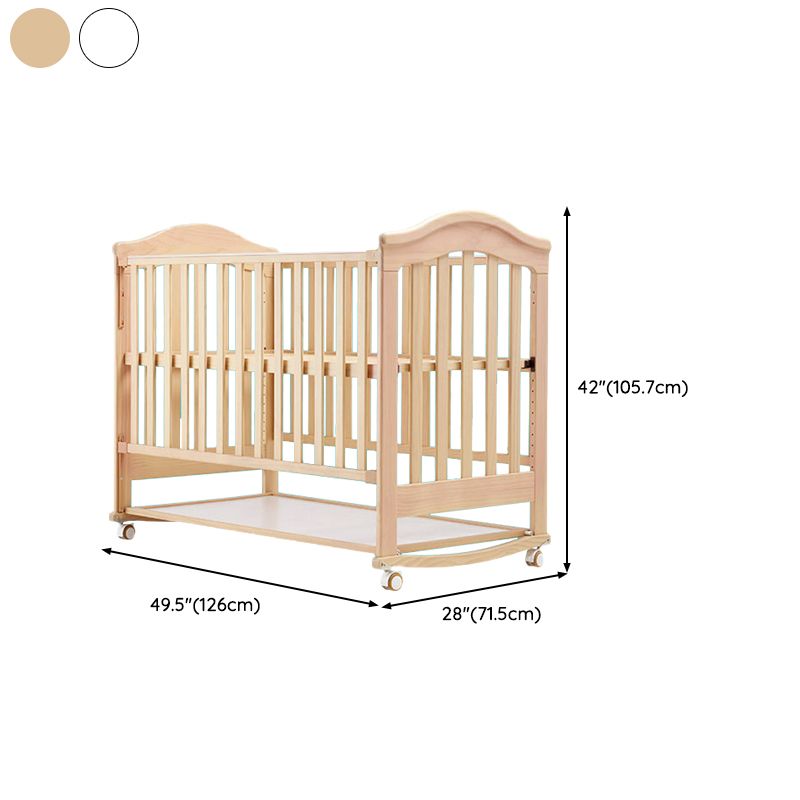Scandinavian Guardrail Nursery Bed Solid Wood Baby Crib with Casters