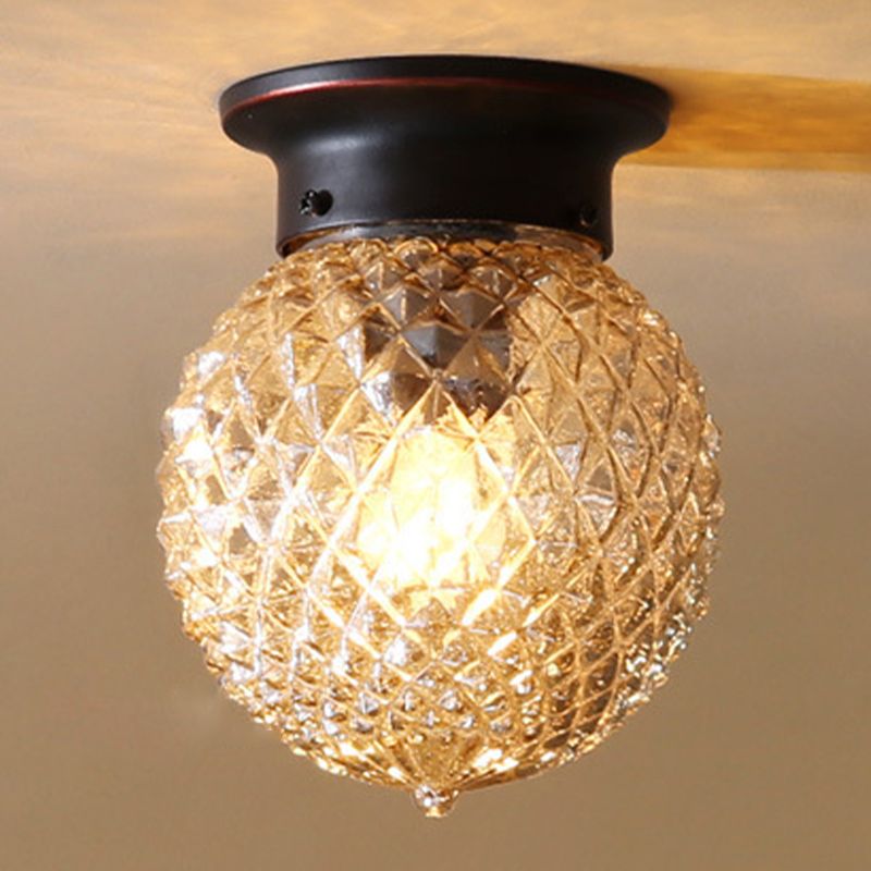 Glass Round Semi Flush Ceiling Light Vintage Aisle Ceiling Mounted Light