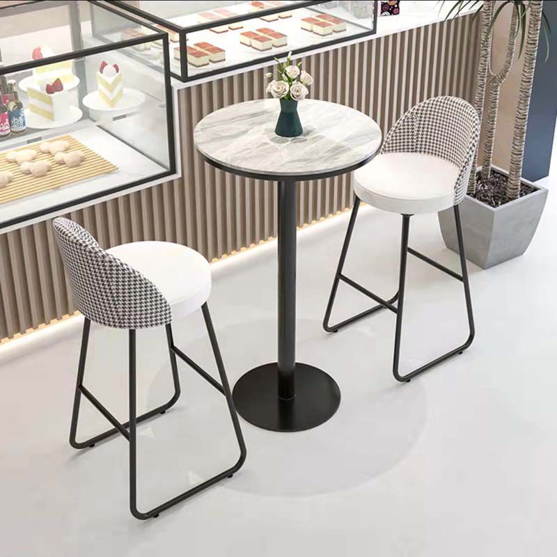 Industrial Leather Counter-height Stool Footrest Shop Dining Stool with Metal Base