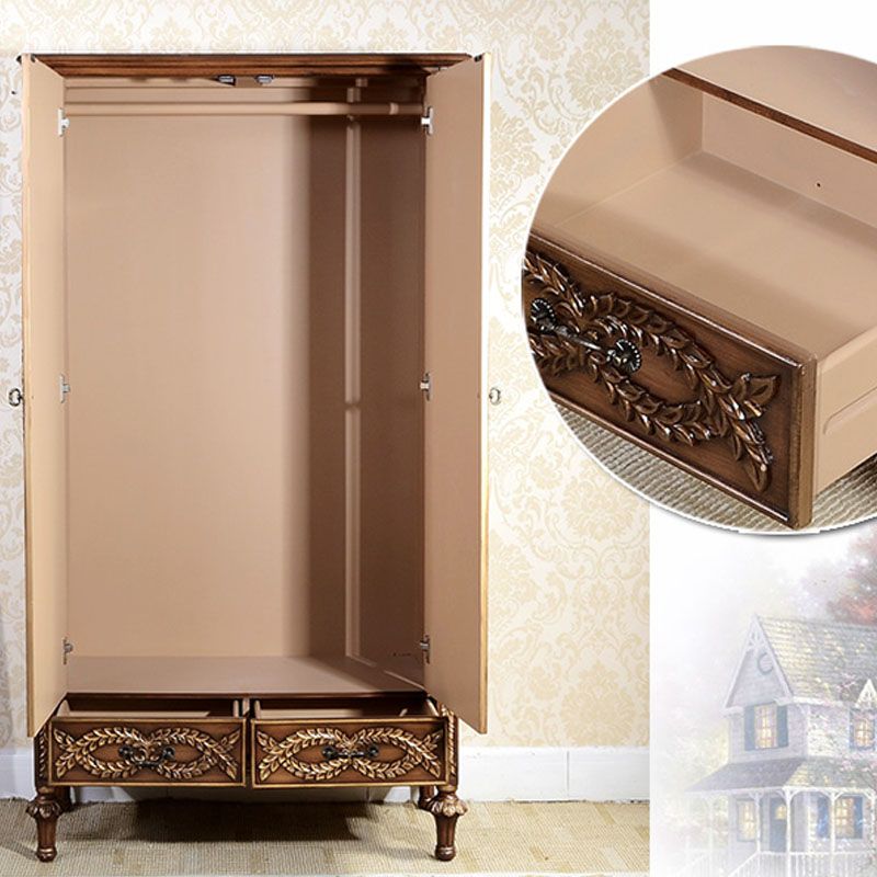Solid Wood Wardrobe Cabinet Clothes Rail Wardrobe Armoire for Home