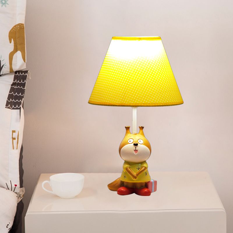 1 Kopfstudienraum Lesen leichter Cartoon Rot/Gelbe Task Lampe mit Hundeharzbasis mit Flecken Stoffton