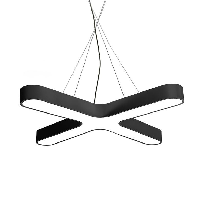 White/Black/Gold Cross Hanging Lamp Modern 23.5"/35.5" Wide Led Metal Ceiling Pendant Light for Office with Opaline Diffuser