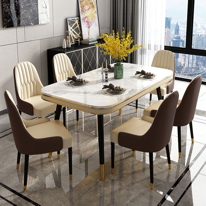 Contemporary Dining Table Sets with Sintered Stone Table and Cushion Chairs