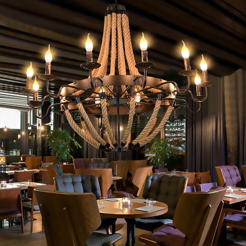Lámpara de araña de velas lámpara de lámpara de metal industrial iluminación para restaurante