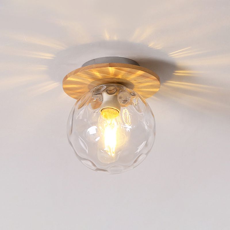 Gray/White/Green/Wood Finish Orb Light Fixture Ceiling Nordic 1 Head Close to Ceiling Light with Clear Hammered Glass Shade