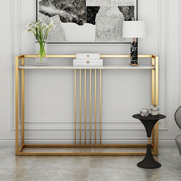 Glam Accent Table Marble Top Golden Sofa Console Table for Hall