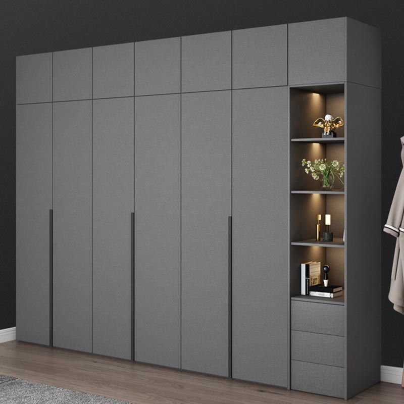 Modern Gray Storage Cabinet with Hinged Doors Faux Wood Cabinet for Bedroom