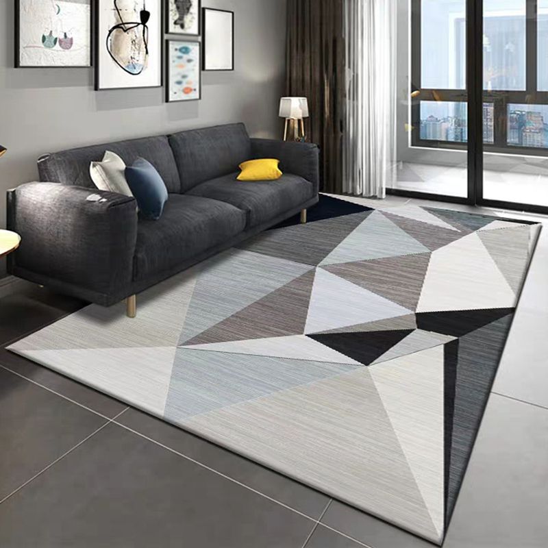 Grey Tone Nordic Carpet Polyester Geometric Pattern Indoor Rug Anti-Slip Backing  Rug for Home Decor