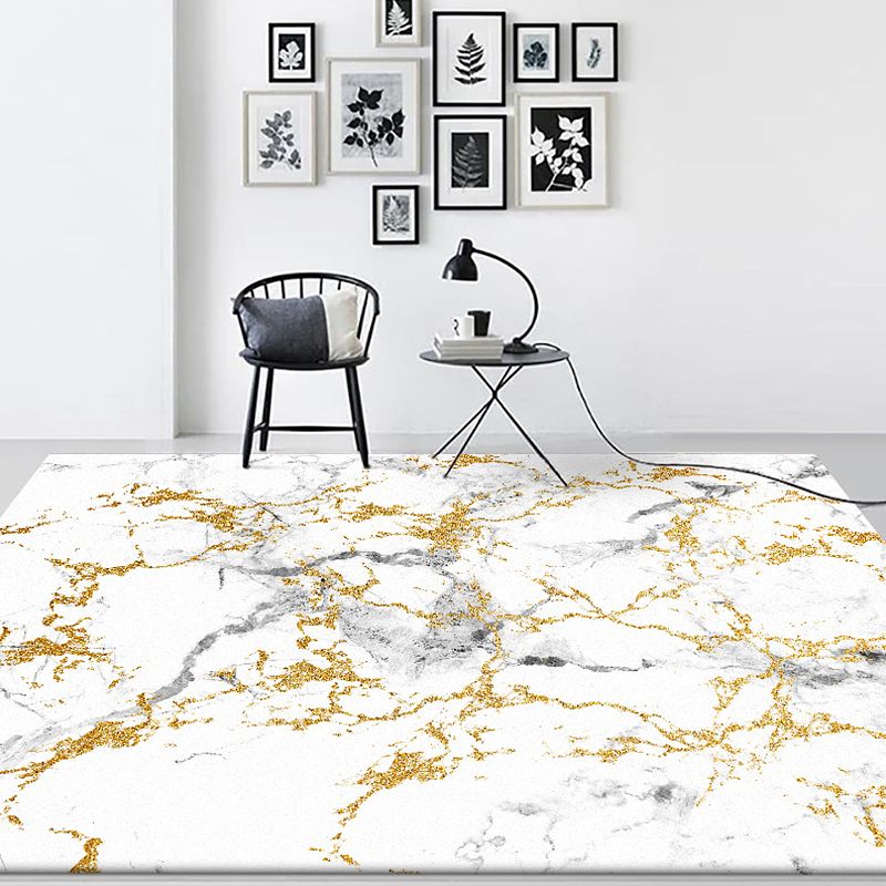 White Marble Surface Pattern Rug Polyester Modern Rug Washable Non-Slip Pet Friendly Carpet for Living Room