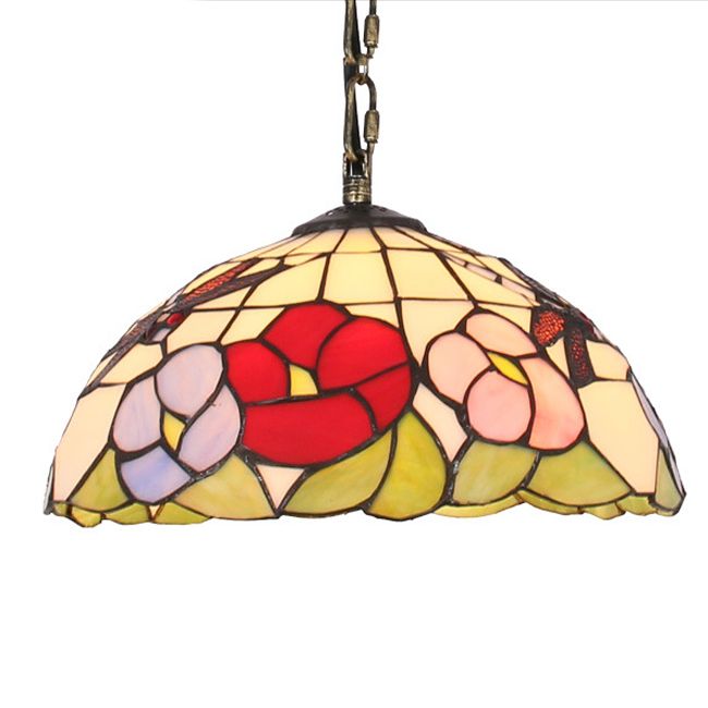 Handcrafted Stained Glass Pendulum Lights Dome Baroque Down Lighting Pendant for Bedroom