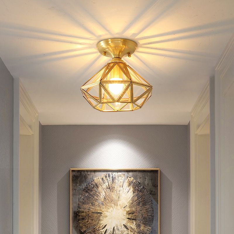 Tradizionale Stile Prismatico Soffitto Light Fixture Glass Massimale Flush Monte in Brass