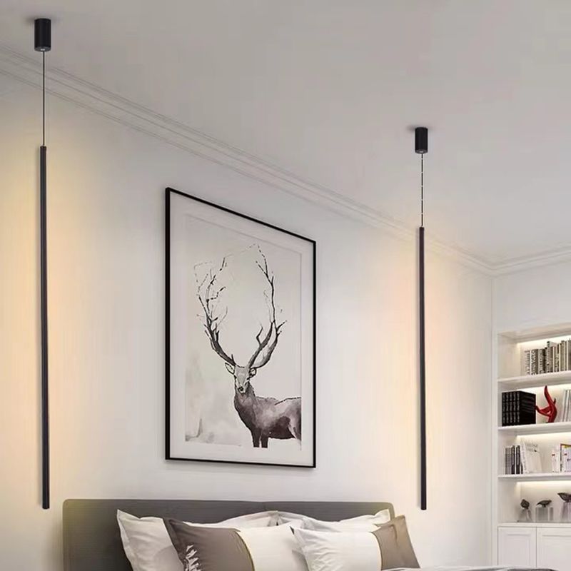 Minimalist Modern Linear Hanging Lamp Metal 1 Light Pendant Light for Bedside Living Room