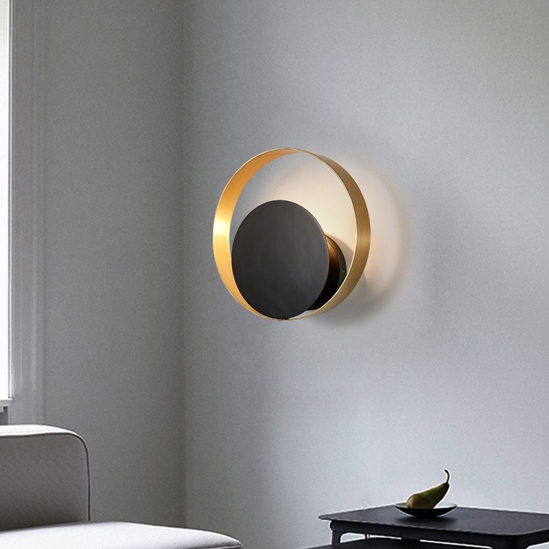 Nordic Style Brass Wall Sconce Black Round Shape Wall Light for Living Room