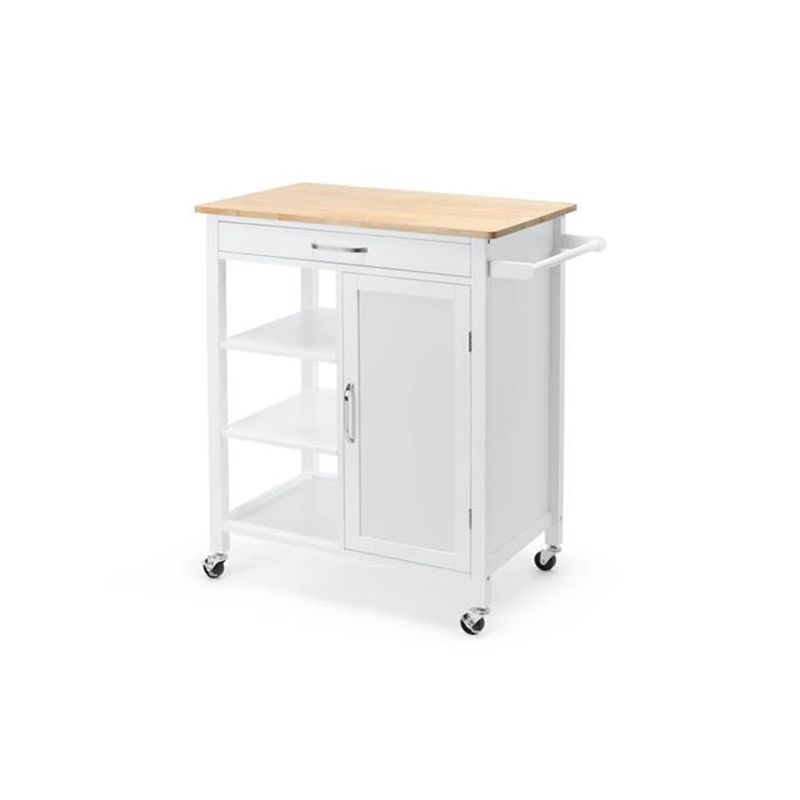 Matte Finish Wooden Kitchen Cart with Open Storage and Wheels