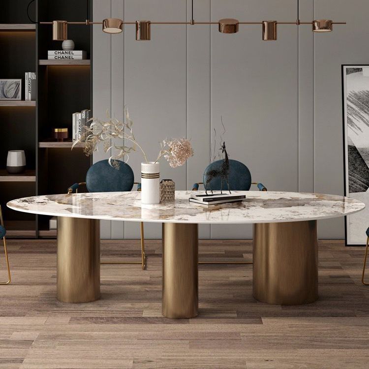 Traditional Luxury Oval Dining Site Table Gold Tripod Base Dining Table
