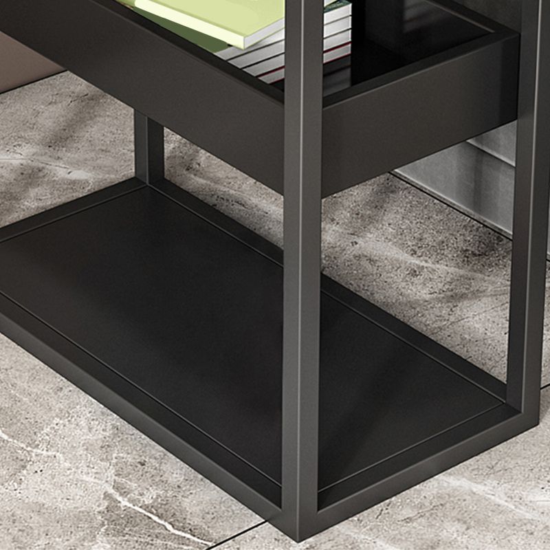 21.6" Tall Modern Rectangular Glass Top Side Table Iron Frame End Table with Shelves