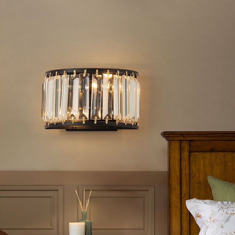 2 Bulbs Prismatic Crystal Wall Sconce Minimalist Half-Round Living Room Wall Mounted Light
